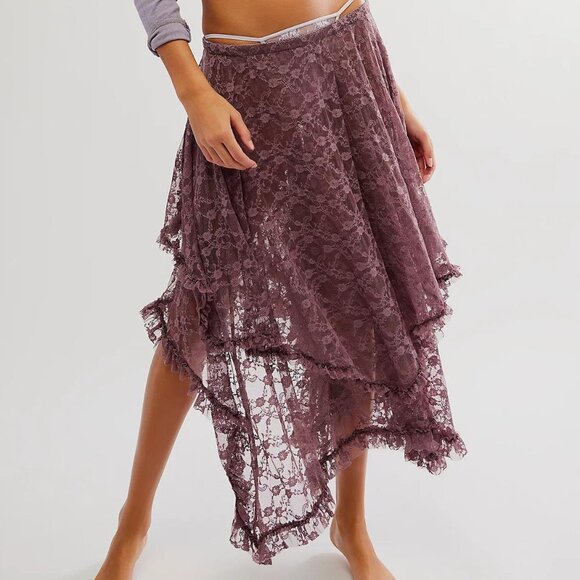 NWOT Free People French Courtship Lace Half Slip Skirt Roan Rouge Mauve Size S - Picture 1 of 2